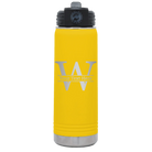 Personalized yellow 20 oz vacuum insulated water bottle with 'Monogram letter W' design