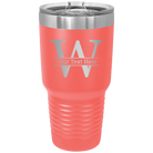 Personalized coral 30 oz vacuum insulated tumbler with 'Monogram letter W' design