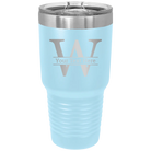 Personalized light blue 30 oz vacuum insulated tumbler with 'Monogram letter W' design