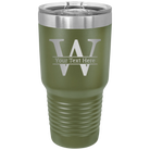 Personalized olive green 30 oz vacuum insulated tumbler with 'Monogram letter W' design