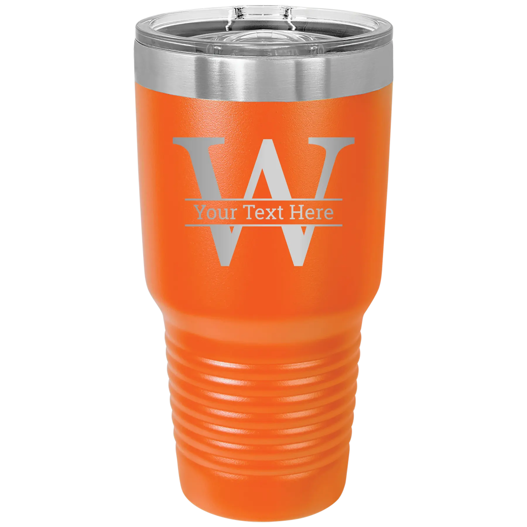 Personalized orange 30 oz vacuum insulated tumbler with 'Monogram letter W' design