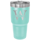Personalized teal 30 oz vacuum insulated tumbler with 'Monogram letter W' design