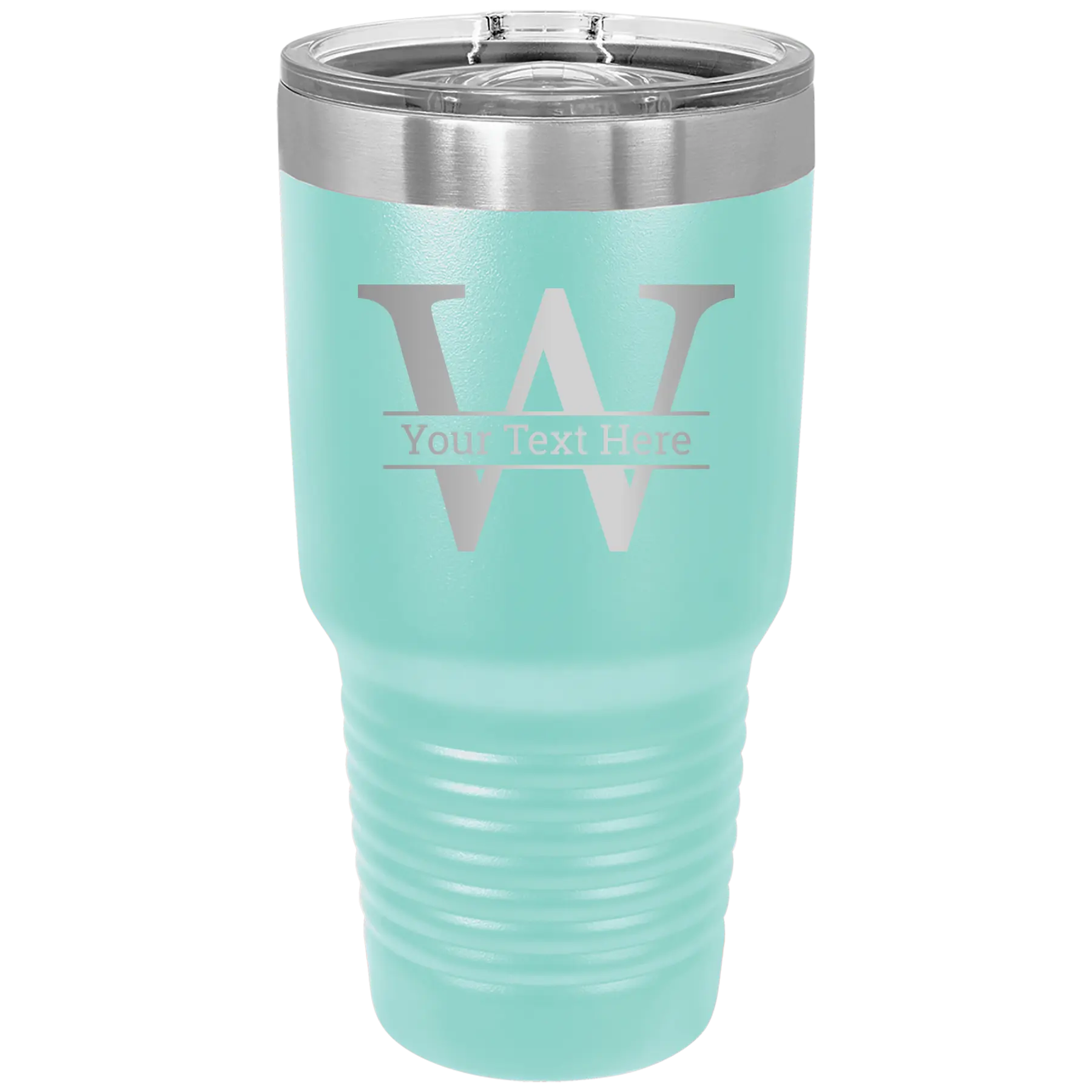 Personalized teal 30 oz vacuum insulated tumbler with 'Monogram letter W' design
