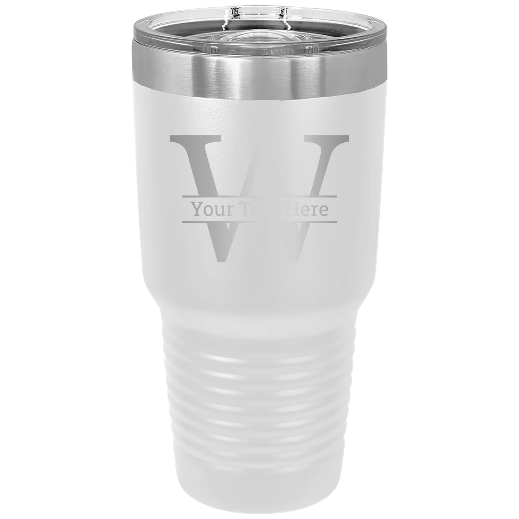 Personalized white 30 oz vacuum insulated tumbler with 'Monogram letter W' design
