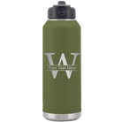 Personalized olive green 32 oz vacuum insulated water bottle with 'Monogram letter W' design