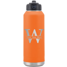 Personalized orange 32 oz vacuum insulated water bottle with 'Monogram letter W' design