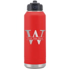 Personalized red 32 oz vacuum insulated water bottle with 'Monogram letter W' design