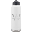 Personalized white 32 oz vacuum insulated water bottle with 'Monogram letter W' design