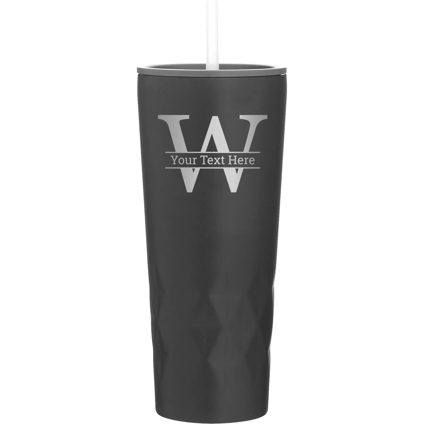 Personalized black 20 oz vacuum insulated tumbler with 'Monogram letter W' design