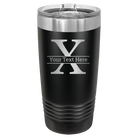 Personalized black 20 oz vacuum insulated tumbler with 'Monogram letter X' design