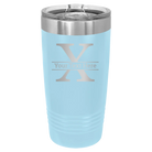 Personalized light blue 20 oz vacuum insulated tumbler with 'Monogram letter X' design