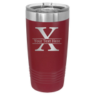 Personalized maroon 20 oz vacuum insulated tumbler with 'Monogram letter X' design