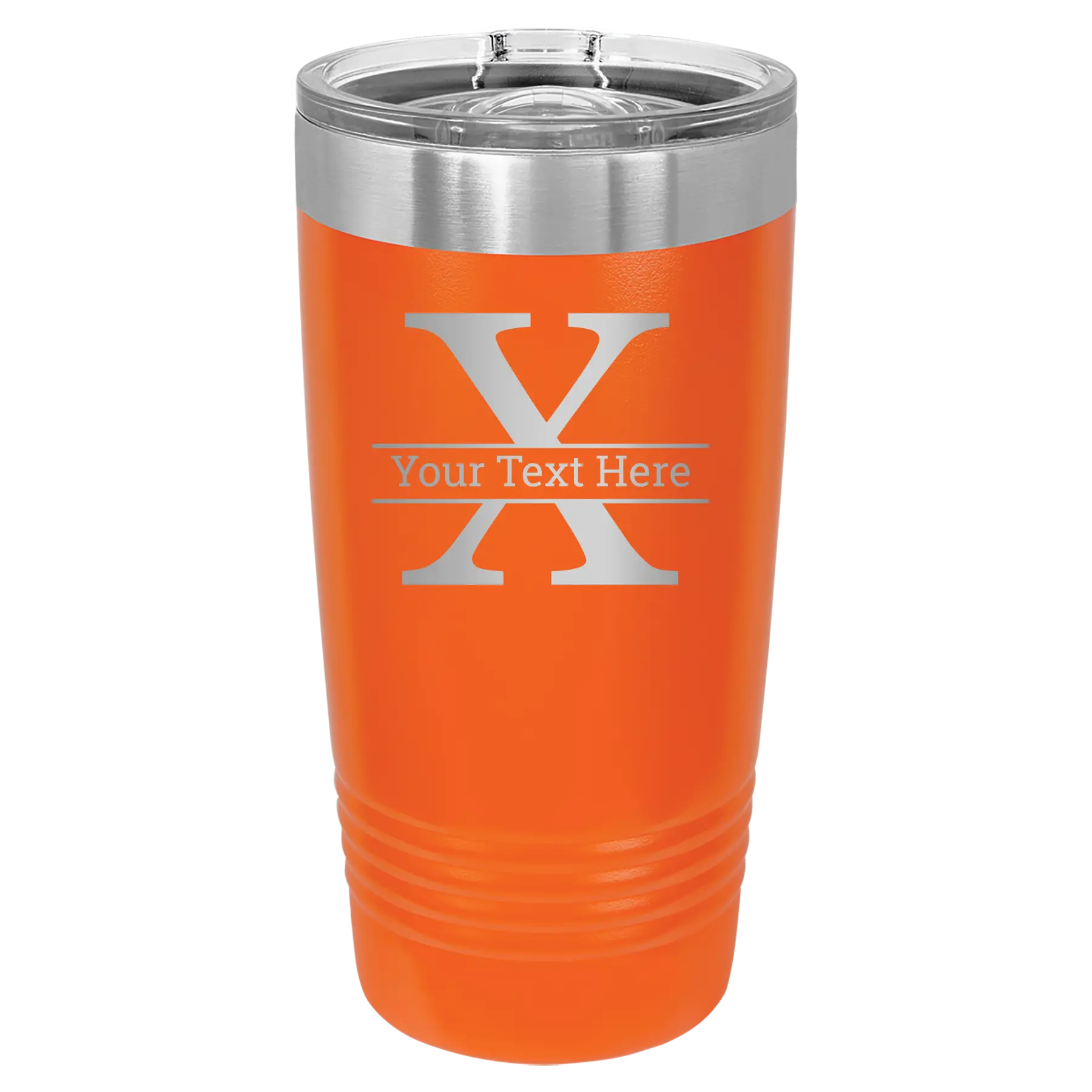 Personalized orange 20 oz vacuum insulated tumbler with 'Monogram letter X' design