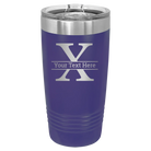 Personalized purple 20 oz vacuum insulated tumbler with 'Monogram letter X' design