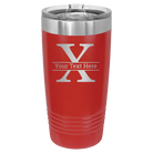 Personalized red 20 oz vacuum insulated tumbler with 'Monogram letter X' design