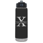 Personalized black 20 oz vacuum insulated water bottle with 'Monogram letter X' design