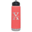 Personalized coral 20 oz vacuum insulated water bottle with 'Monogram letter X' design
