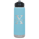 Personalized light blue 20 oz vacuum insulated water bottle with 'Monogram letter X' design