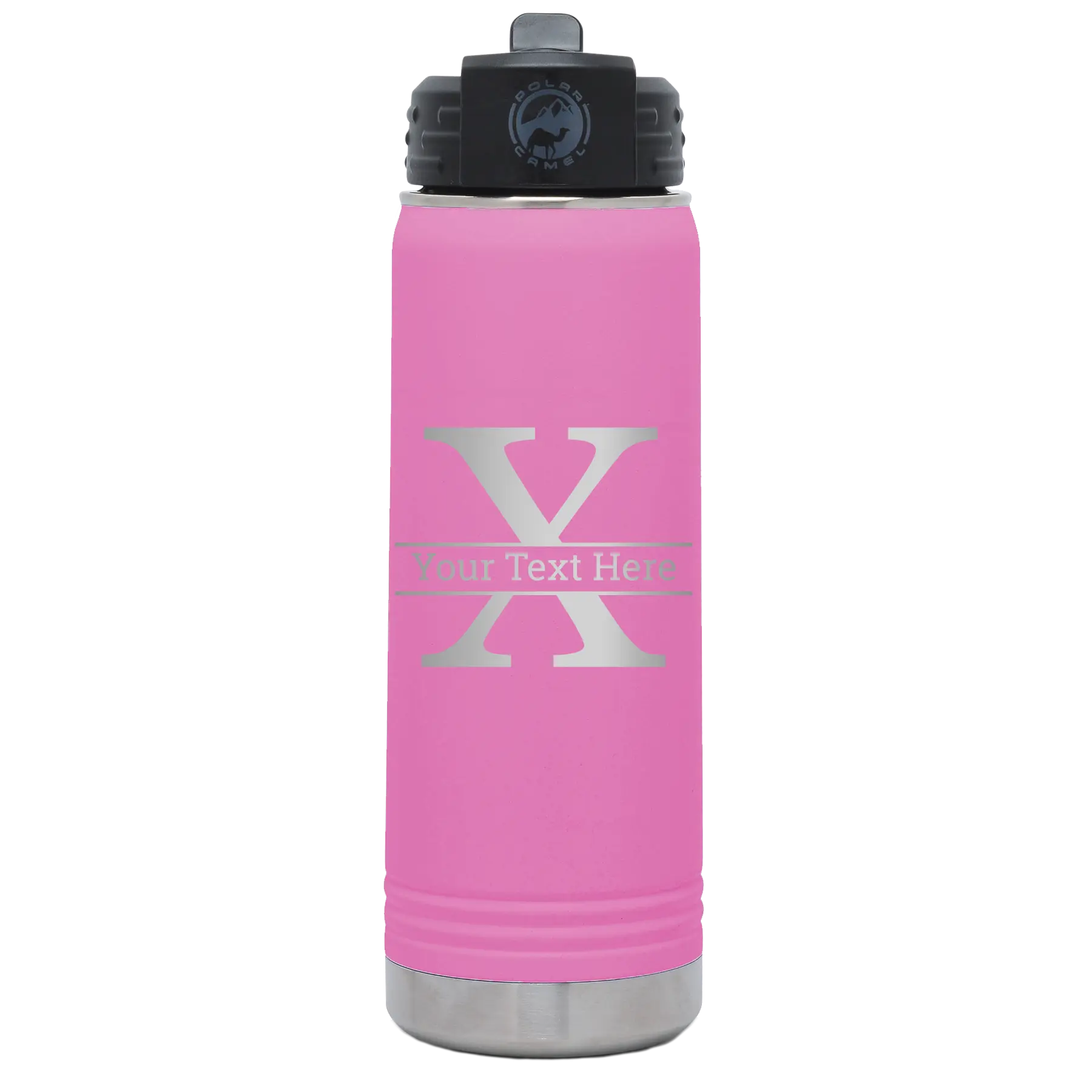 Personalized light purple 20 oz vacuum insulated water bottle with 'Monogram letter X' design
