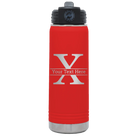 Personalized red 20 oz vacuum insulated water bottle with 'Monogram letter X' design