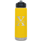 Personalized yellow 20 oz vacuum insulated water bottle with 'Monogram letter X' design