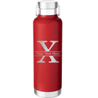 Personalized red 24 oz vacuum insulated water bottle with 'Monogram letter X' design