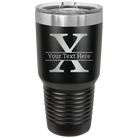 Personalized black 30 oz vacuum insulated tumbler with 'Monogram letter X' design