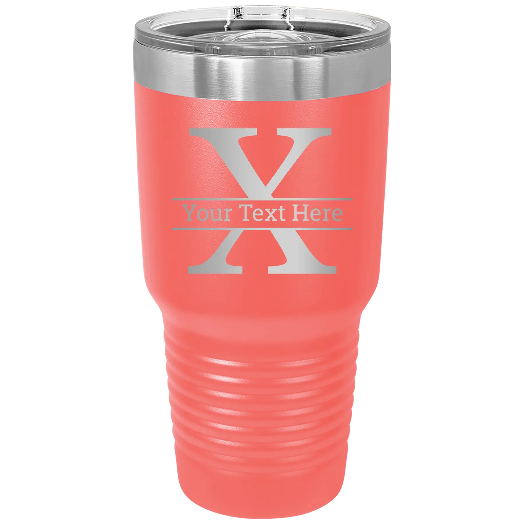 Personalized coral 30 oz vacuum insulated tumbler with 'Monogram letter X' design