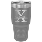 Personalized dark gray 30 oz vacuum insulated tumbler with 'Monogram letter X' design