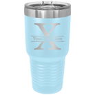 Personalized light blue 30 oz vacuum insulated tumbler with 'Monogram letter X' design