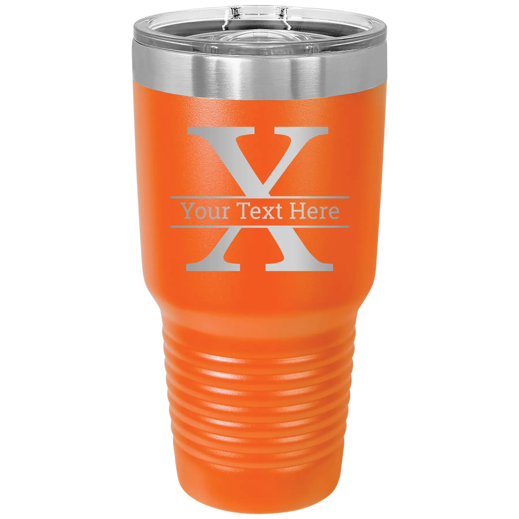 Personalized orange 30 oz vacuum insulated tumbler with 'Monogram letter X' design