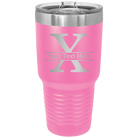 Personalized pink 30 oz vacuum insulated tumbler with 'Monogram letter X' design