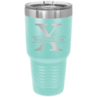 Personalized teal 30 oz vacuum insulated tumbler with 'Monogram letter X' design
