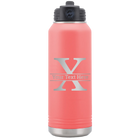 Personalized coral 32 oz vacuum insulated water bottle with 'Monogram letter X' design
