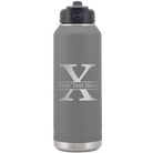 Personalized dark gray 32 oz vacuum insulated water bottle with 'Monogram letter X' design