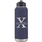 Personalized navy 32 oz vacuum insulated water bottle with 'Monogram letter X' design