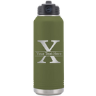 Personalized olive green 32 oz vacuum insulated water bottle with 'Monogram letter X' design