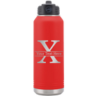 Personalized red 32 oz vacuum insulated water bottle with 'Monogram letter X' design