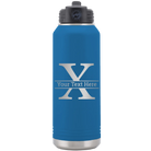 Personalized royal blue 32 oz vacuum insulated water bottle with 'Monogram letter X' design