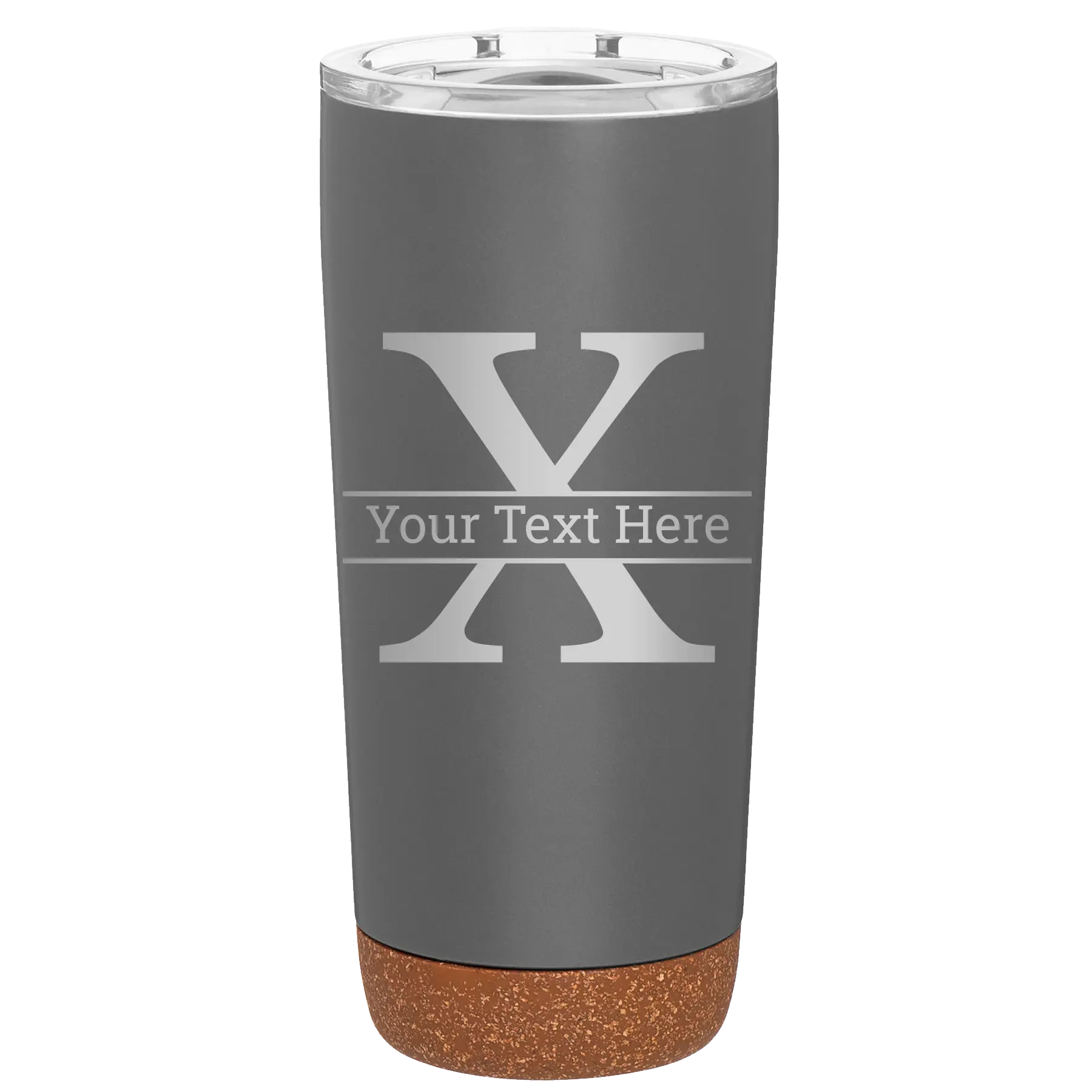 Personalized storm gray 20 oz vacuum insulated tumbler with 'Monogram letter X' design