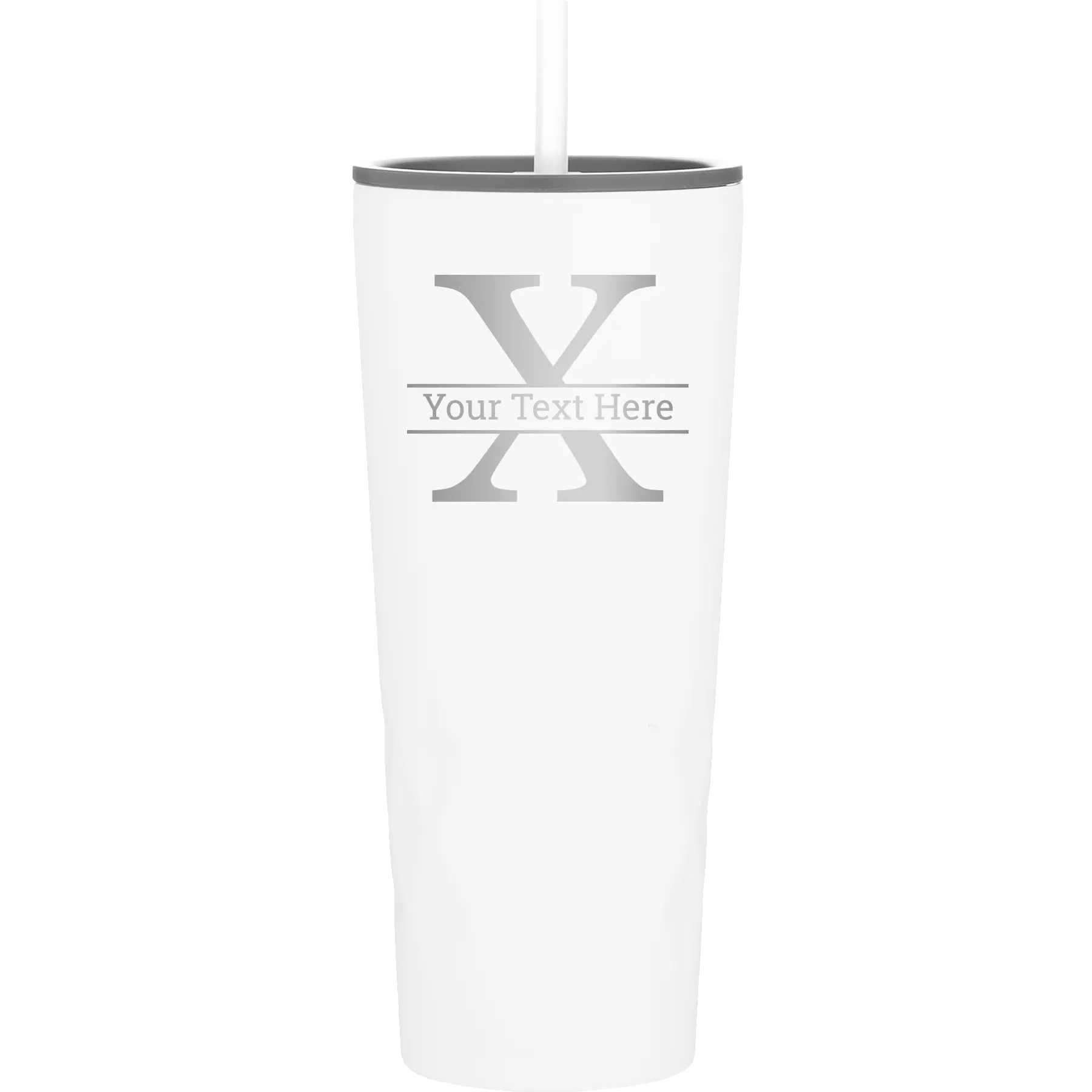 Personalized white 20 oz vacuum insulated tumbler with 'Monogram letter X' design