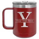 Personalized maroon 15 oz vacuum insulated coffee mug with 'Monogram letter Y' design