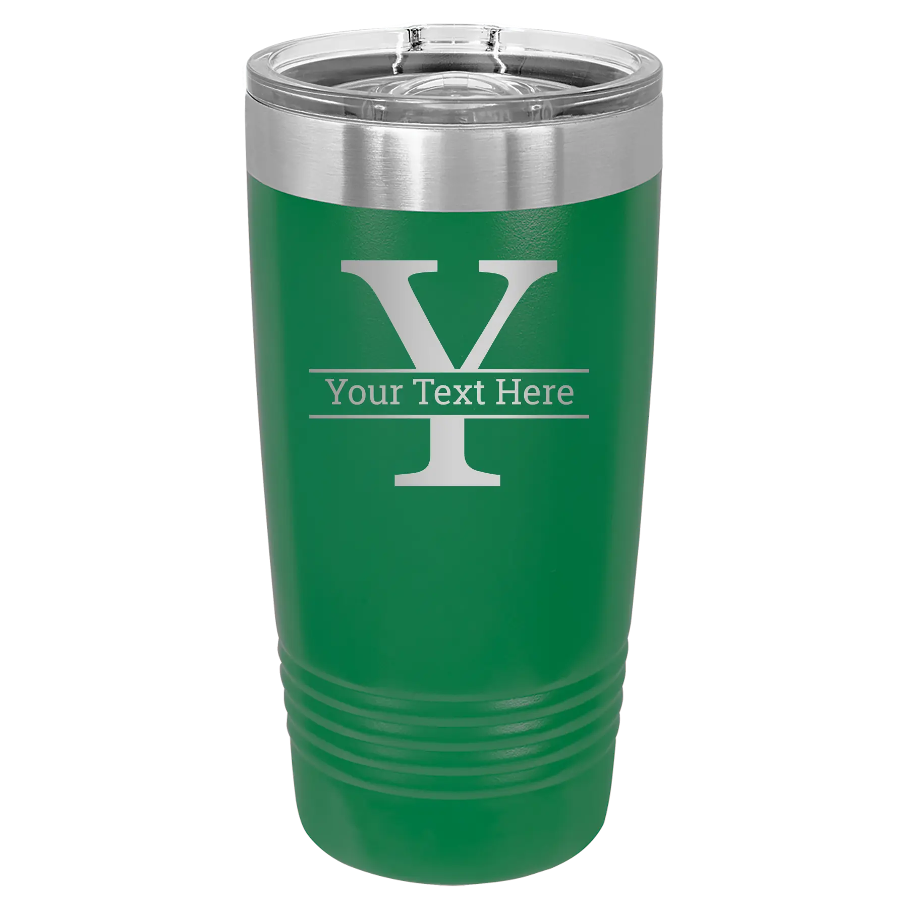Personalized green 20 oz vacuum insulated tumbler with 'Monogram letter Y' design