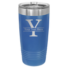 Personalized royal blue 20 oz vacuum insulated tumbler with 'Monogram letter Y' design