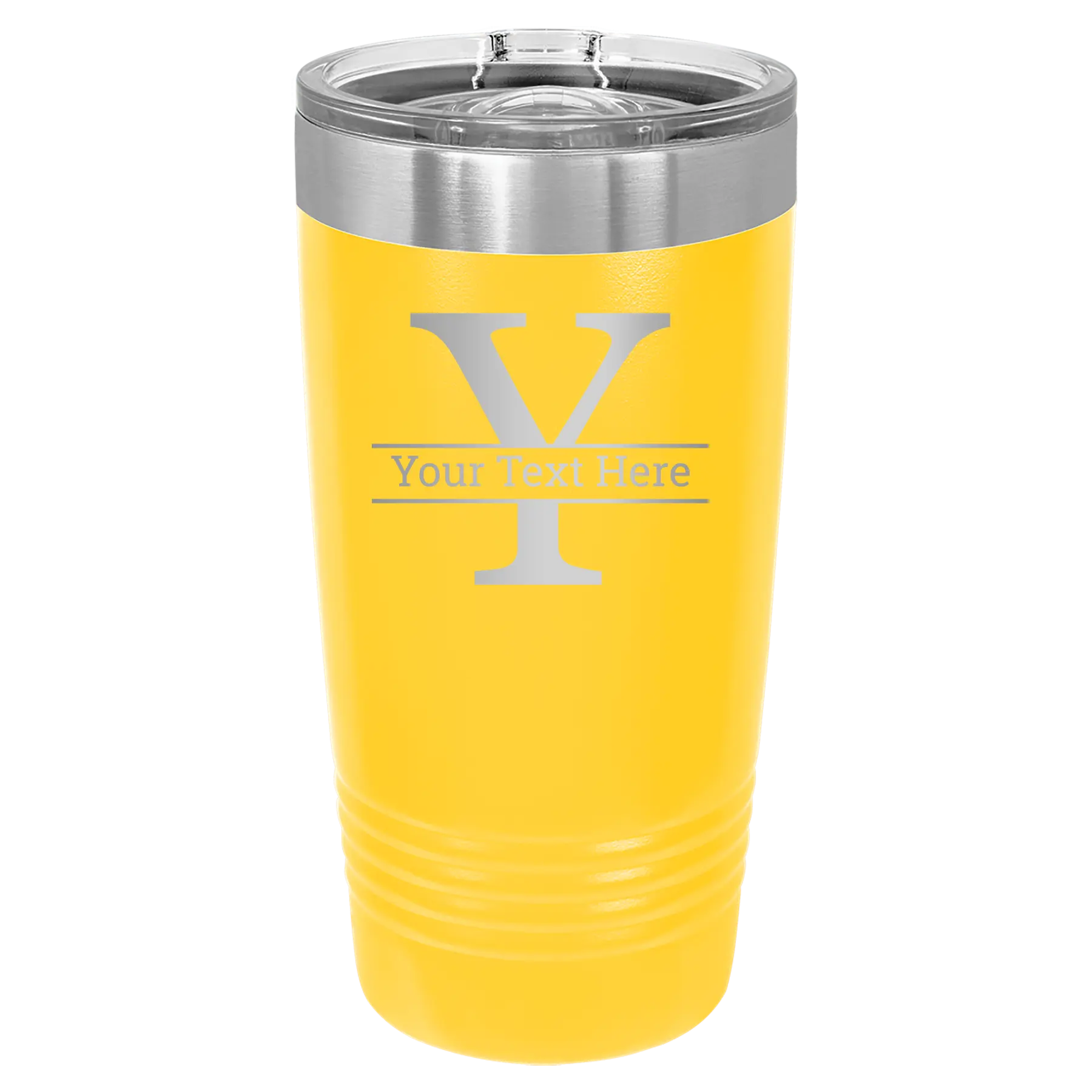 Personalized yellow 20 oz vacuum insulated tumbler with 'Monogram letter Y' design