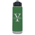 Personalized green 20 oz vacuum insulated water bottle with 'Monogram letter Y' design