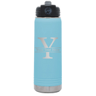 Personalized light blue 20 oz vacuum insulated water bottle with 'Monogram letter Y' design