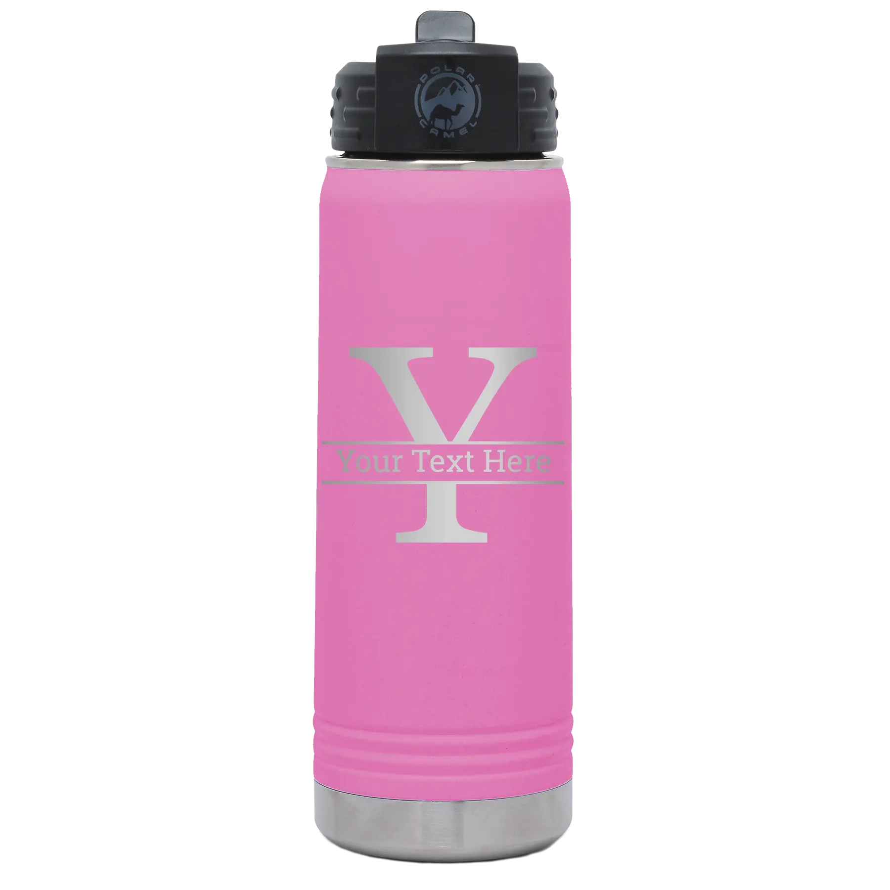 Personalized light purple 20 oz vacuum insulated water bottle with 'Monogram letter Y' design