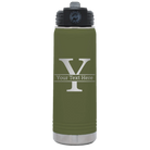 Personalized olive green 20 oz vacuum insulated water bottle with 'Monogram letter Y' design