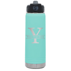 Personalized teal 20 oz vacuum insulated water bottle with 'Monogram letter Y' design